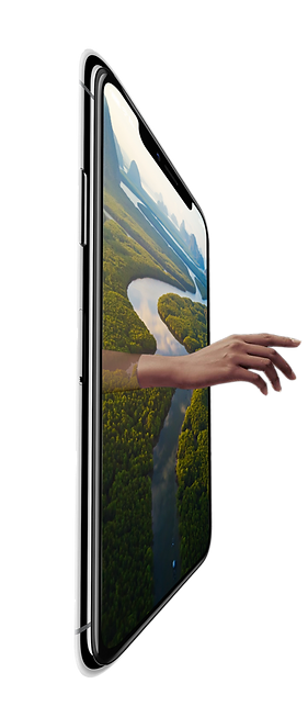 phone with hand reaching out towards the right