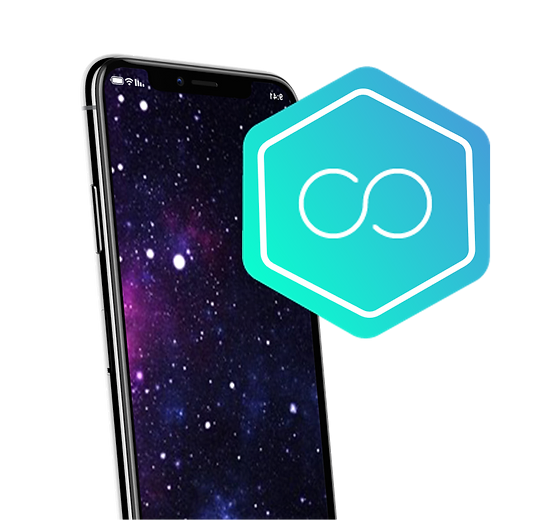 Space and logo with infinity sign